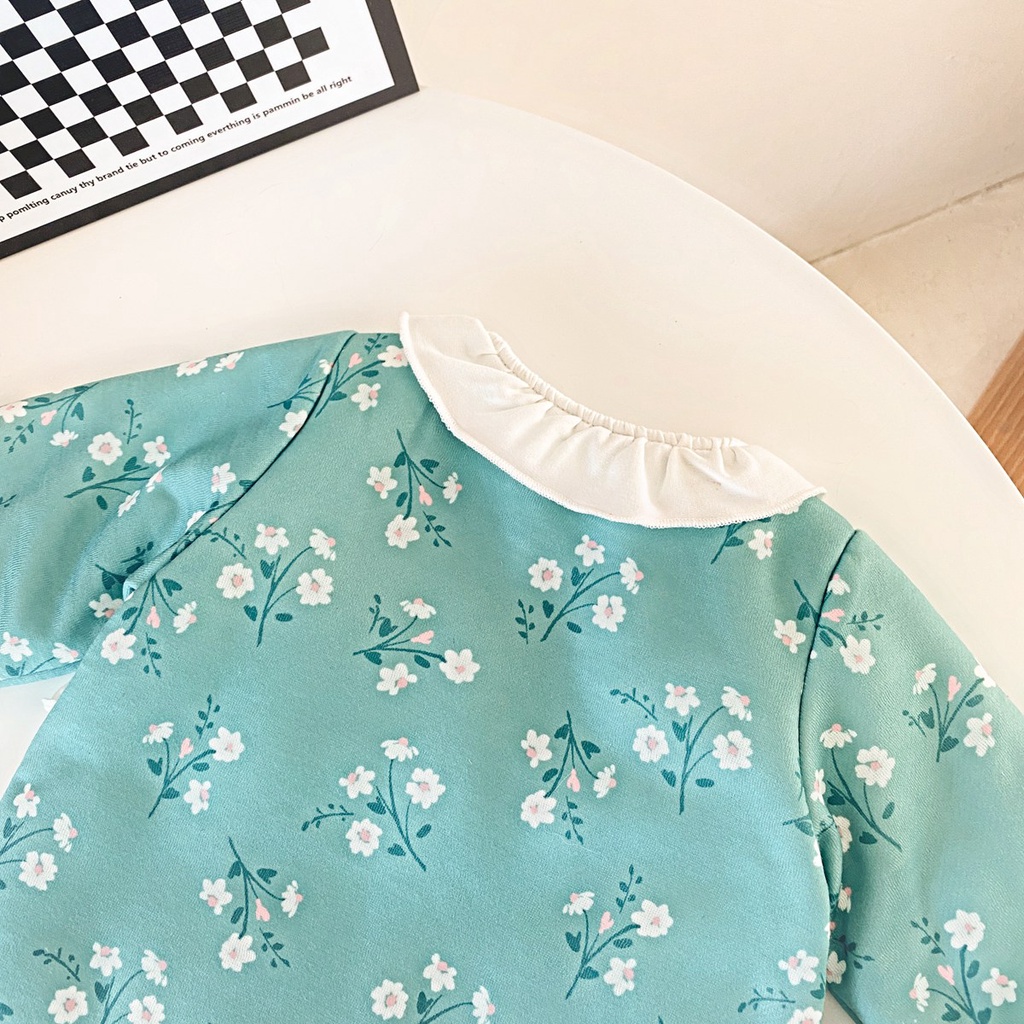 Áo liền quần Sanlutoz tay dài họa tiết hoa dễ thương thời trang mùa đông phong cách công chúa cho bé gái