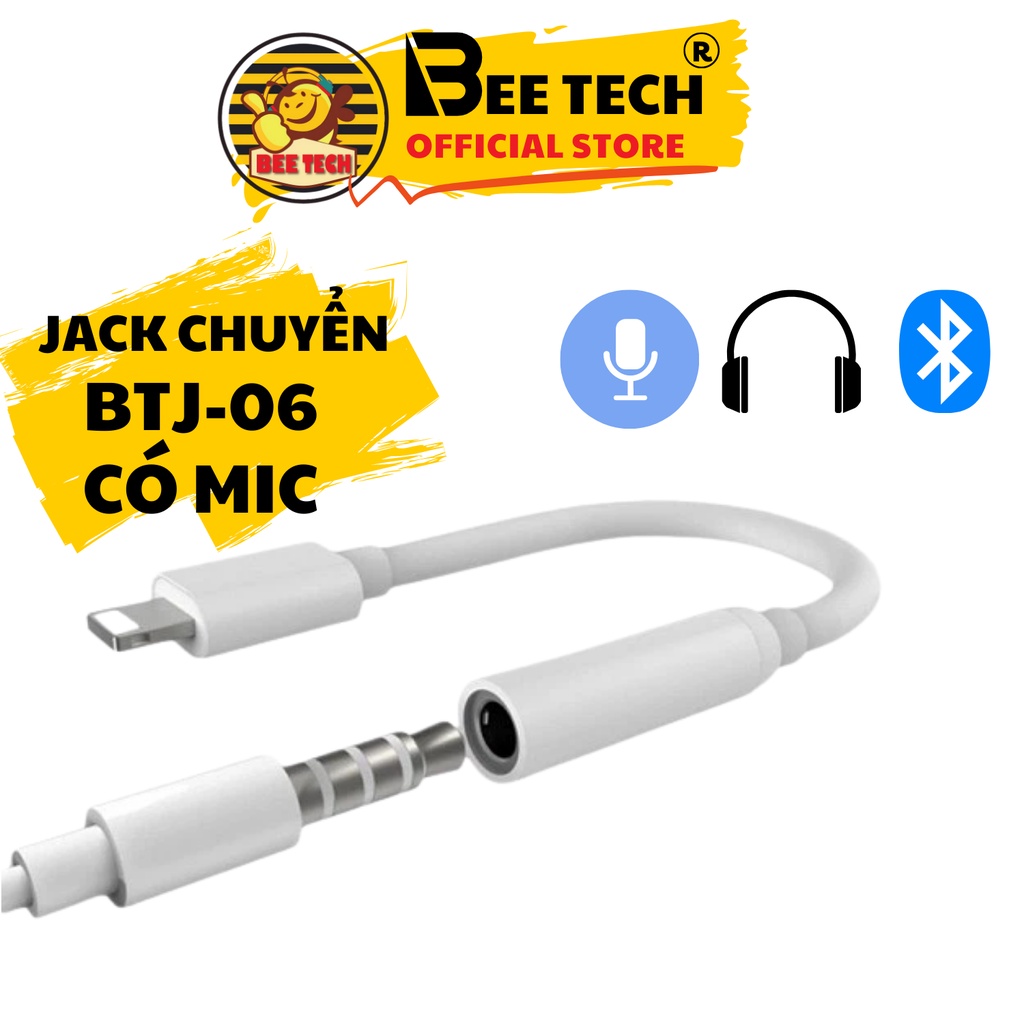 Jack Chuyển Đổi BEETECH BTJ06 Có Mic Chuyển Chân Sạc Dẹt Thành Chân Tai Nghe 3.5mm