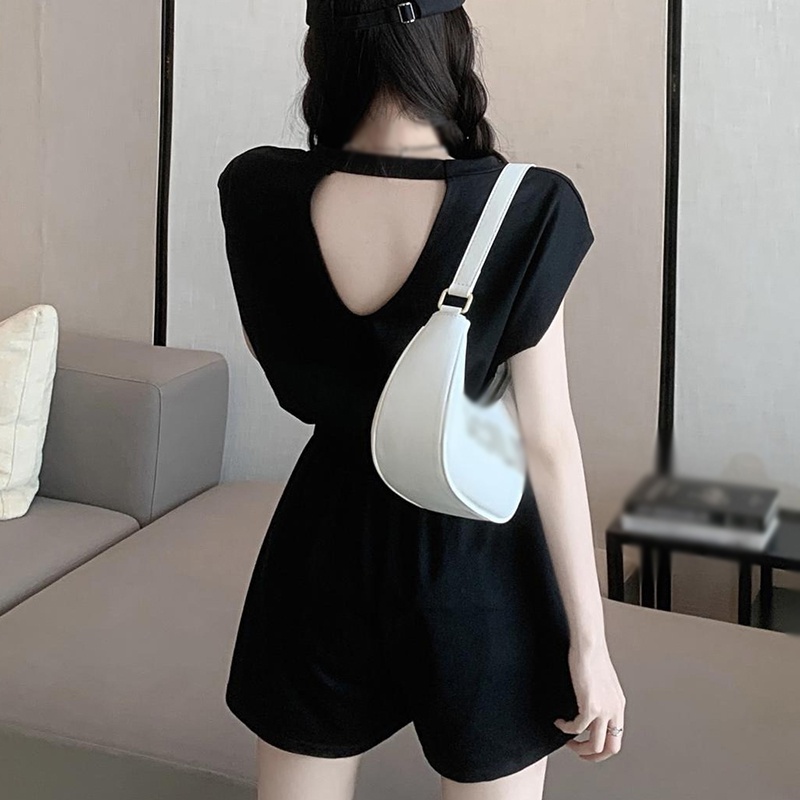 Set Áo Thun Ngắn Tay Hở Lưng + Quần Short Ống Rộng Thời Trang Nữ