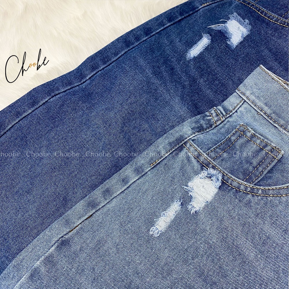 Quần jean nữ Choobe lưng cao baggy bò trơn rách gối phong cách thời trang - QJ08 | BigBuy360 - bigbuy360.vn