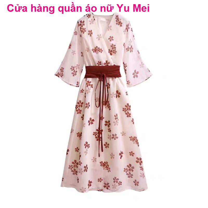 quần leggingVáy hoa phong cách Trung Quốc 2021 mới Hanfu cải tiến mỏng và tươi retro Văn học tình yêu đầu dài