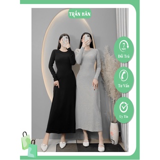 Đầm bozip dài tay trơn nút gài bên hông dáng dài qua gối siêu xinh mang đi chơi dạo phố bao sang Trần Hân Shop  3007543