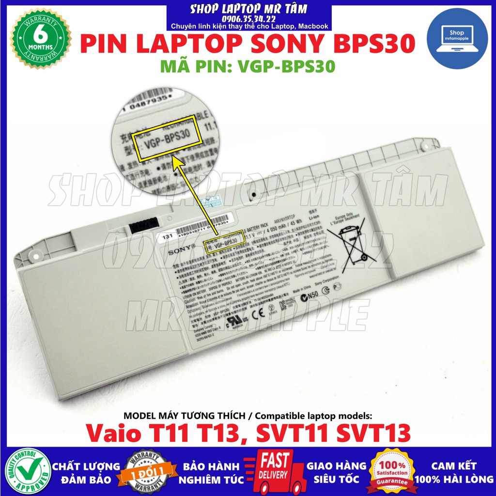 Pin Laptop SONY BPS30 (ZIN) - 6 CELL - Vaio T11 T13, SVT11 SVT13
