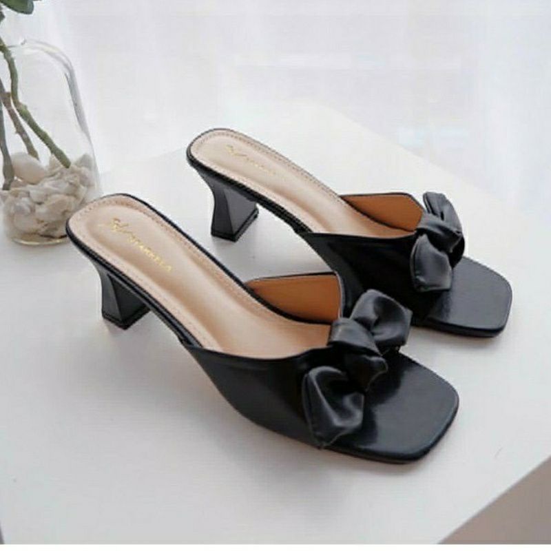 Guốc cao gót nữ quai nơ cao 6 cm mã GO06