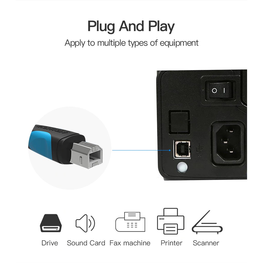 Vention Faster & More Stable USB 2.0 Printer Cable For Drive/Sound Card/Fax Machine/Printer/Scanner