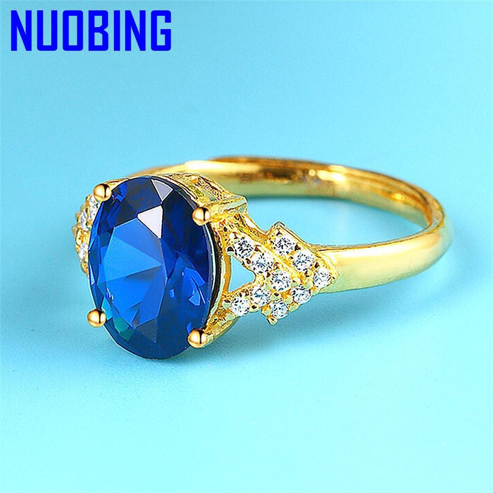 14K Gold Color Blue Crystal Sapphire Zircon Diamonds Gemstones Rings For Women Jewelry Bijoux Bague Wedding Ring Band Party Gift|Rings|