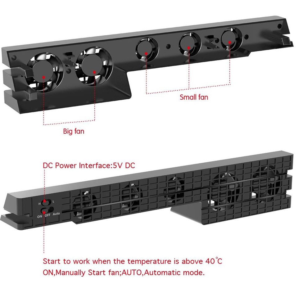 DOBE 2in1 Turbo Cooler 5 Ports High Speed USB HUB For PS4 Pro Sensor Temperature Controlled Cooling Fan And Adapter Charger Controller