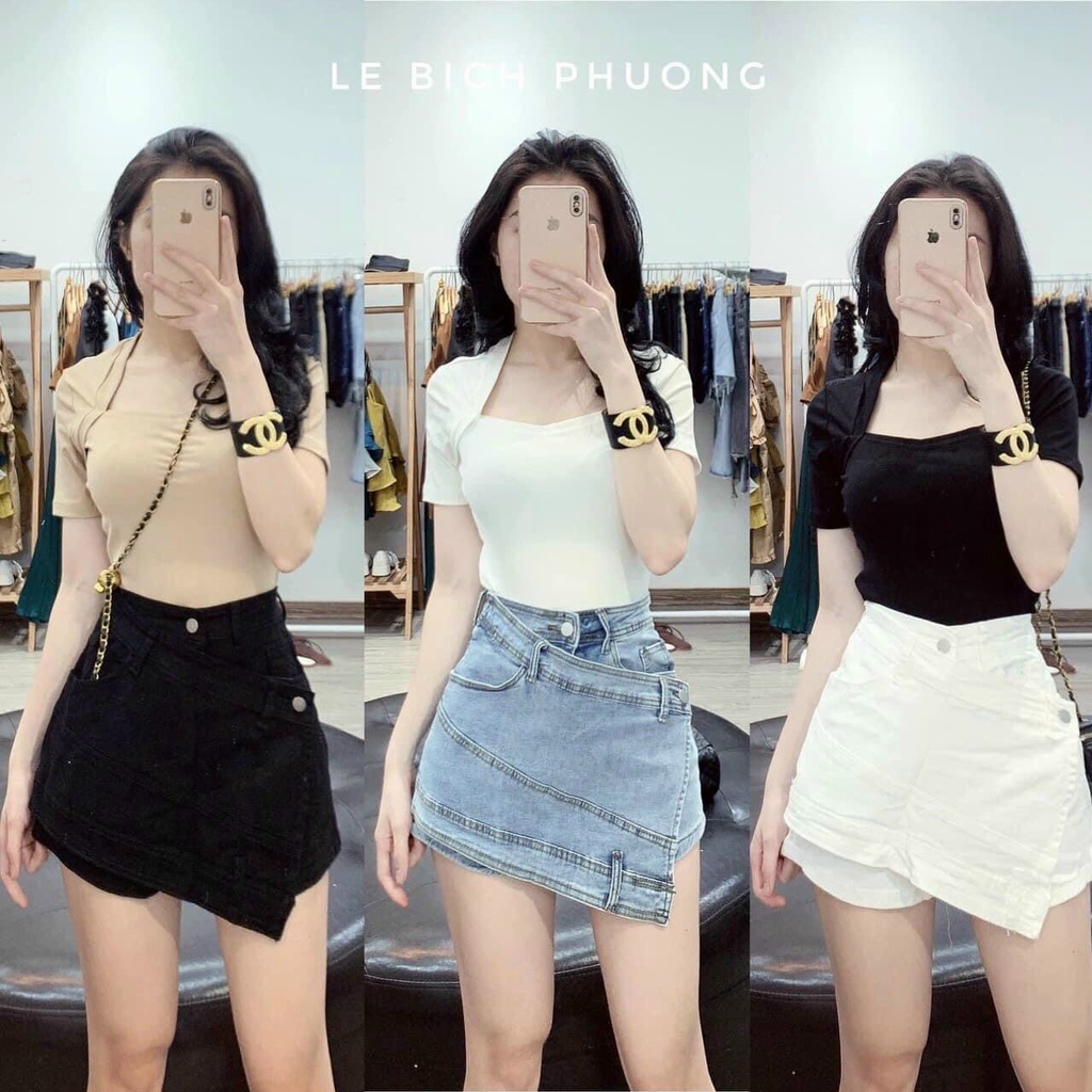 Áo thun nữ tay ngắn cổ vuông dáng ôm body chất bozip co giãn bốn chiều AT15 - phamtrangredep shop