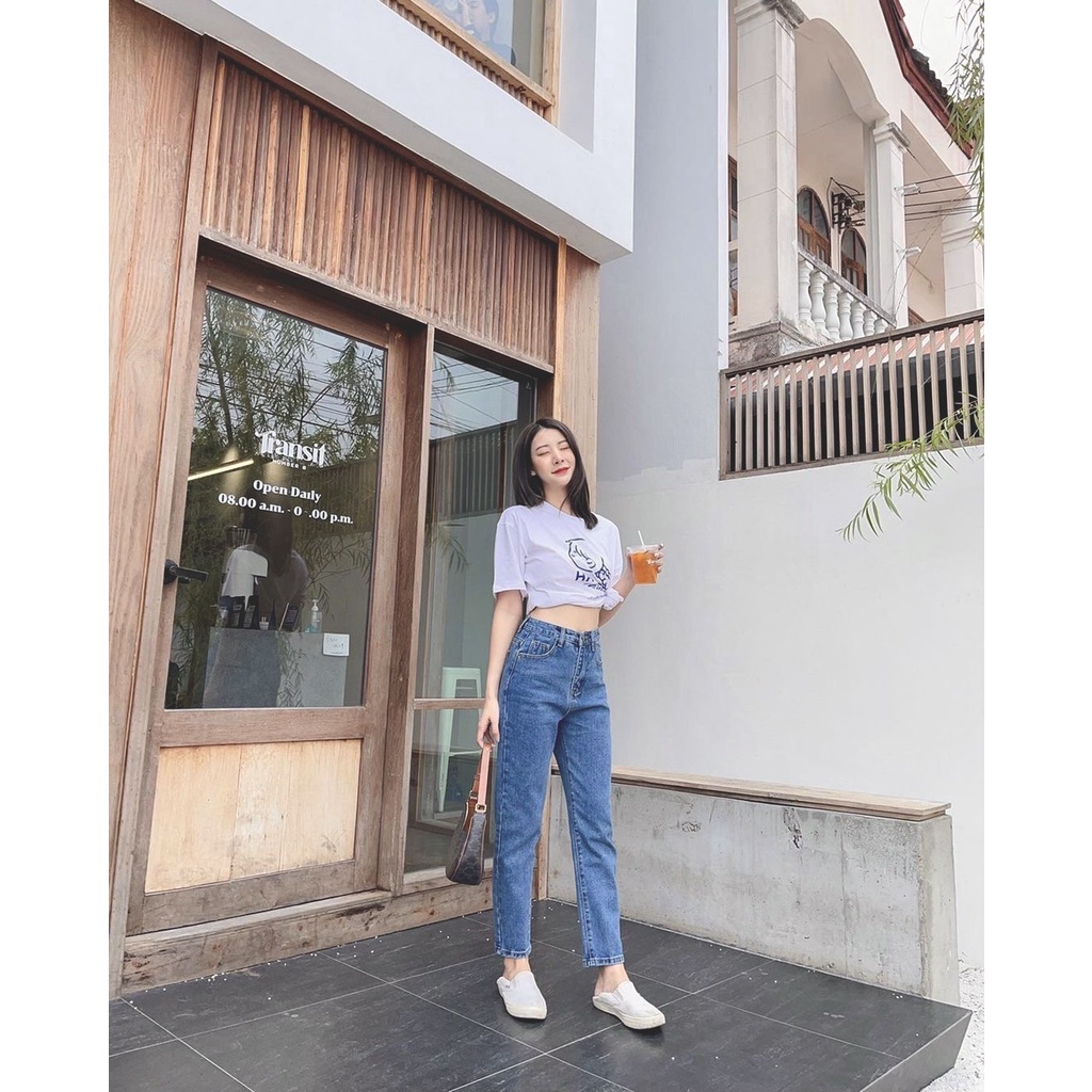 Quần Jeans Nữ Lưng Cao Dáng Baggy Fit, Form Lửng 9 Tấc Màu Xanh Đậm LDM-103C