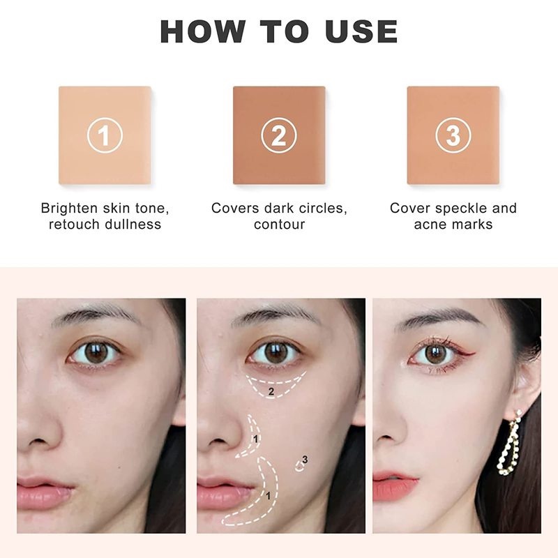 Bảng Kem Che Khuyết Điểm 3 Màu Sắc Tự Nhiên / Che Phủ Lỗ Chân Lông Lâu Trôi Hiệu Quả