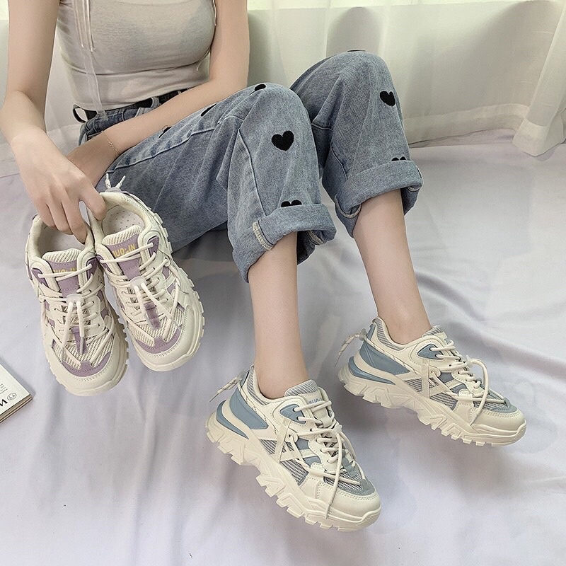 (ảnh+video)giày nữ sneaker 2 màu tông sáng dễ mix đồ đế độn nhẹ