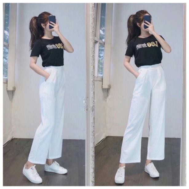 Quần culottes đũi ống rộng khoá thật dáng dài ống suông siêu Hot