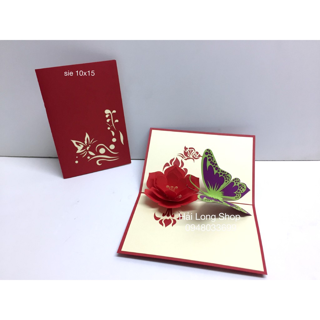 Bướm và Hoa 1  - Flower - Thiệp 3D
