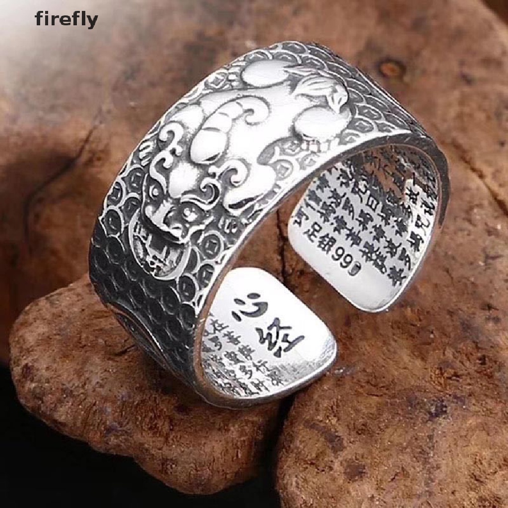 Nhẫn Mạ Bạc Khắc Hình Trái Tim Phong Cách Phật Giáo