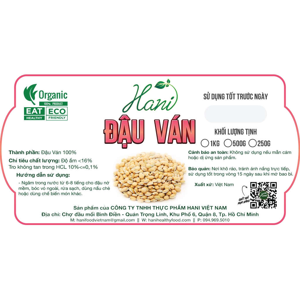 1kg Đậu Ván Trắng Nguyên Hạt Chuẩn Sạch, Hạt Đậu Ván Nấu Chè , Xôi Loại 1 ✔️ Nông sản HANI FOOD