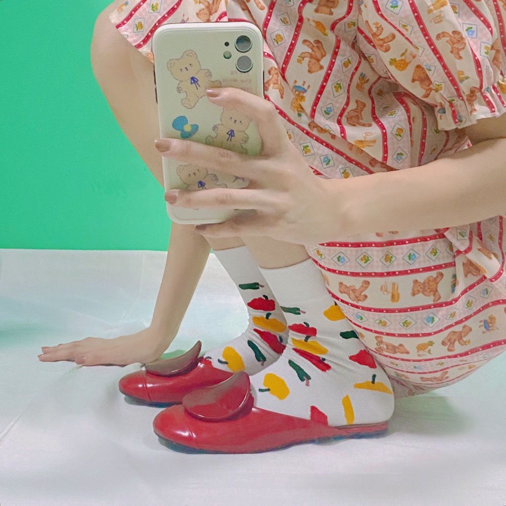 Tất Vớ Cotton Cổ Cao In Hình Hoạt Hình Xinh Xắn Cho Nữ