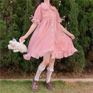 Đầm Nữ Cổ Búp Bê Phối Ren Xinh Xắn Phong Cách Lolita Nhật Bản