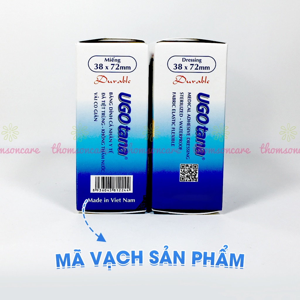 Hộp Băng dính cá nhân y tế UGOTANA miếng to 38x72mm Hộp 30 miêng Không thấm nước, băng vết thương đứt tay