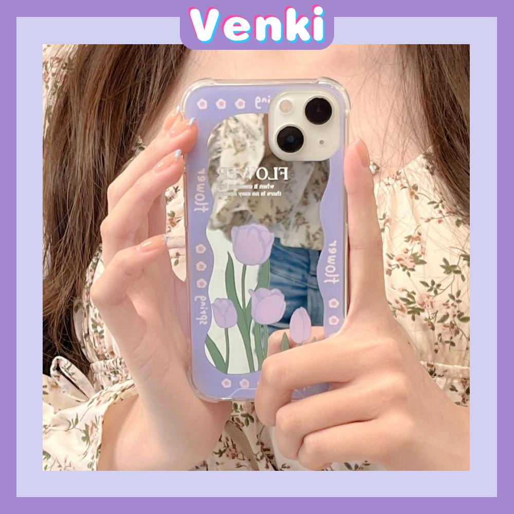 Ốp điện thoại acrylic tráng gương HD túi khí chống sốc họa tiết hoa tím thích hợp cho iPhone 11 13 Pro Max 12 Pro Max