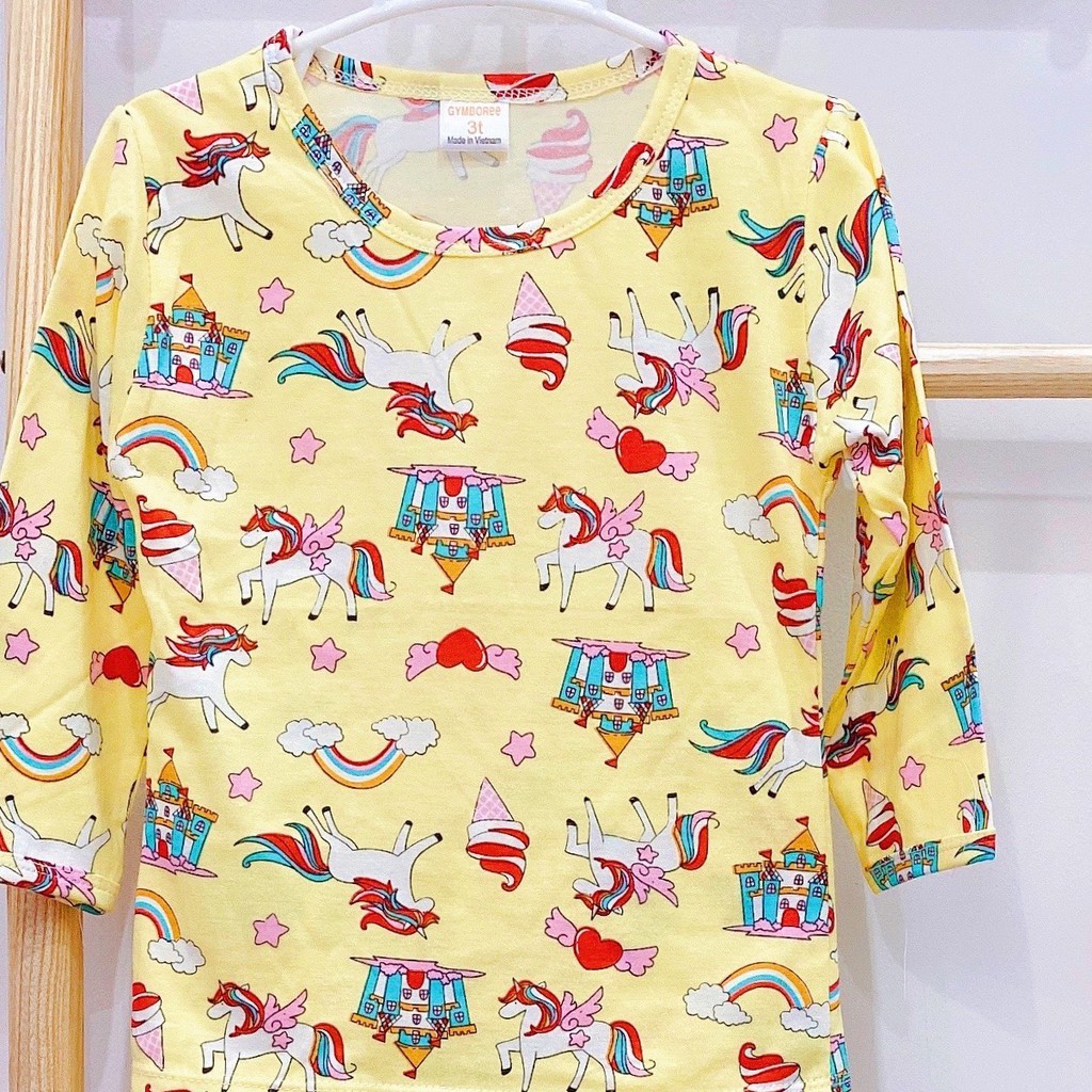 Bộ thun cotton ngựa Unicorn tay dài quần dài dành cho bé từ 15kg đến 28kg