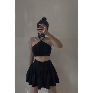 Joli set( Set áo yếm ,chân váy nhún màu đen)