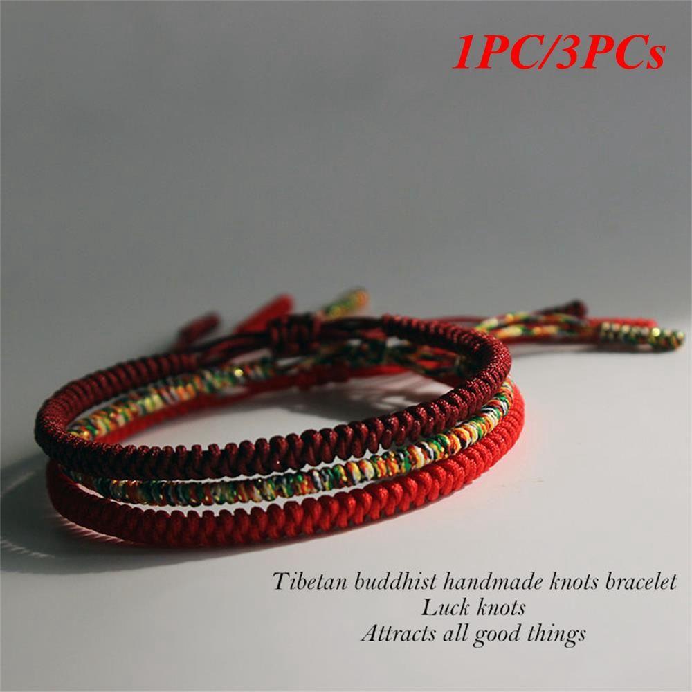 CACTU Set 1 / 3 Vòng Tay Bện Dây Handmade Màu Đỏ Phong Cách Phật Giáo