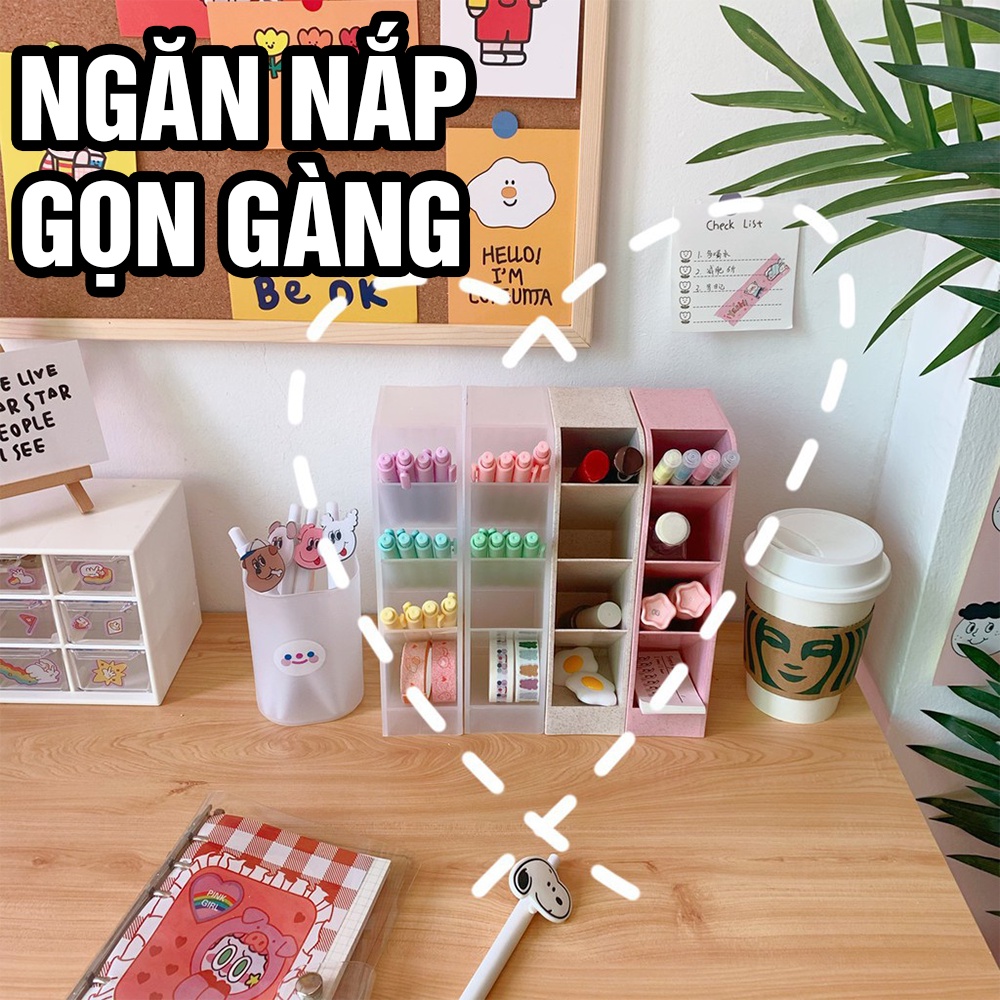 Kệ 4 Tầng Đựng Bút/ Mỹ Phẩm/ Son/ Cọ Trang Điểm Để Bàn Nhiều Ngăn, Màu Sky Pastel Siêu Đẹp, So Cute kích thước 20*5*9cm