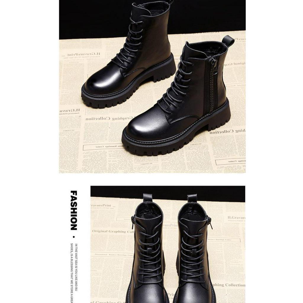 CHZK Giày Bốt martin Mũi Tròn Đế Dày Thời Trang Phong Cách Hàn Quốc Cho Nữ