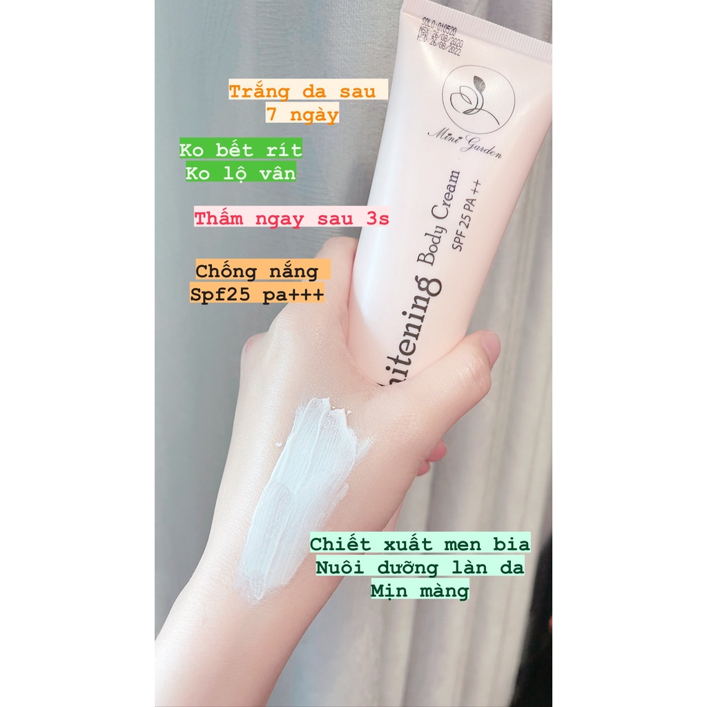 Kem body men bia Minigarden 180ml SPF25 PA++ giúp dưỡng trắng, chống nắng, makeup body, không bết rít
