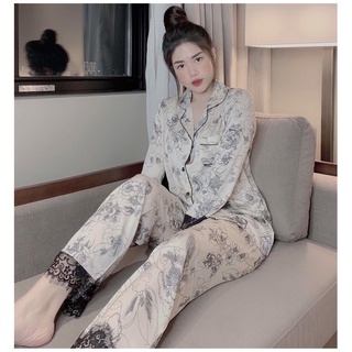Bộ pijama lụa dài tay thiết kế - bộ mặc nhà sang chảnh nhẹ nhàng- lụa quảng châu cao cấp ca032