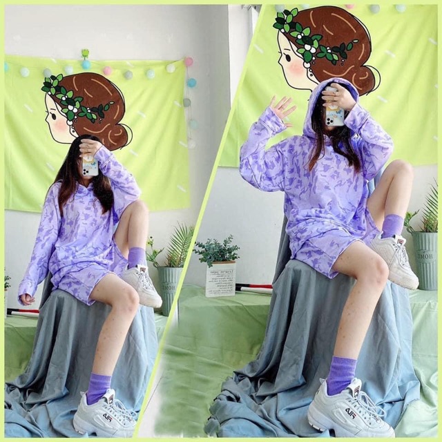 Set Hoodie Dài Tay Loang Màu Camo Ảnh Thật