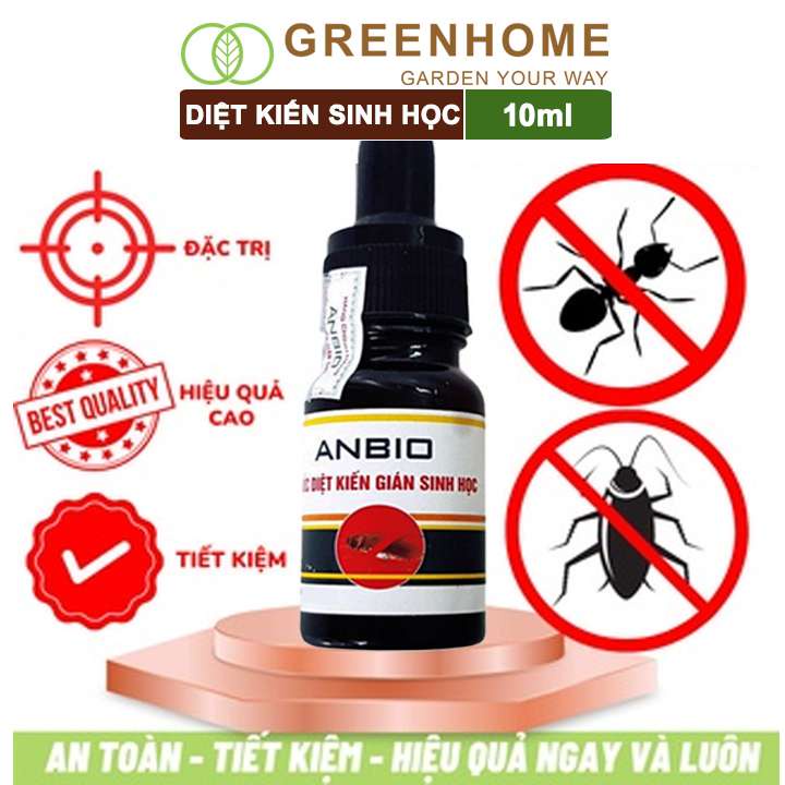 Thuốc diệt kiến gián sinh học Greenhome anbio, chai 10ml, thành phần tự nhiên, an toàn, hiệu quả, tiết kiệm