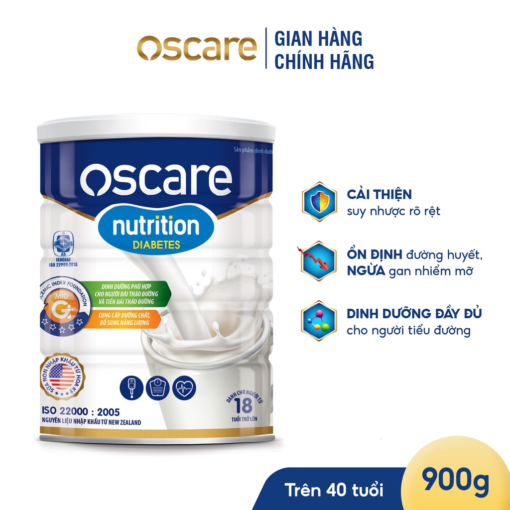 [Mua 3 tặng 1] Sữa Bột Dinh Dưỡng OSCARE Nutrition Diabetes Cung Cấp Dinh Dưỡng Thiết Yếu Cho Người Tiểu Đường Hộp 900g