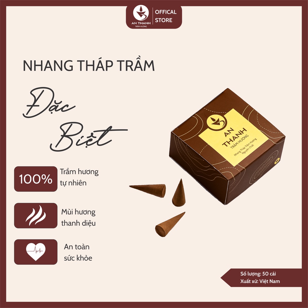 Nhang Tháp Trầm Hương Đặc Biệt - An Thanh Trầm Hương Hộp Nâu Nhạt - Nhang trầm tự nhiên sạch, nhang thơm