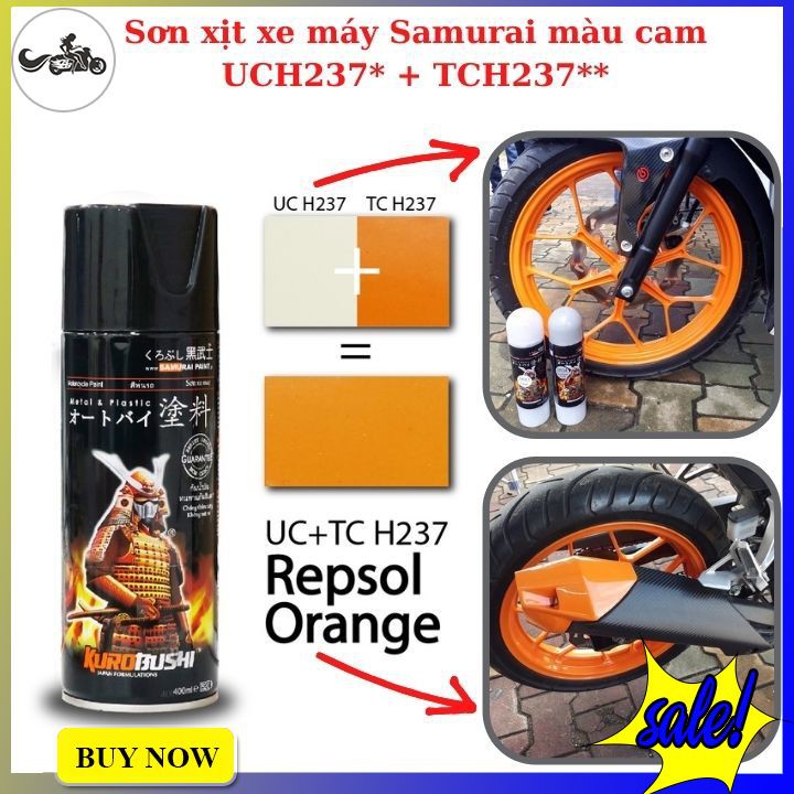 Sơn xịt samurai màu cam sử dụng hệ thống màu 2 lớp honda UCH237* + TCH237**