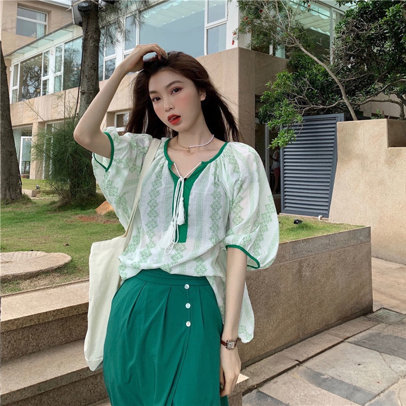 Áo Sơ Mi Tay Ngắn Dáng Rộng Phong Cách Hàn Quốc Cổ Điển Thời Trang Cho Nữ