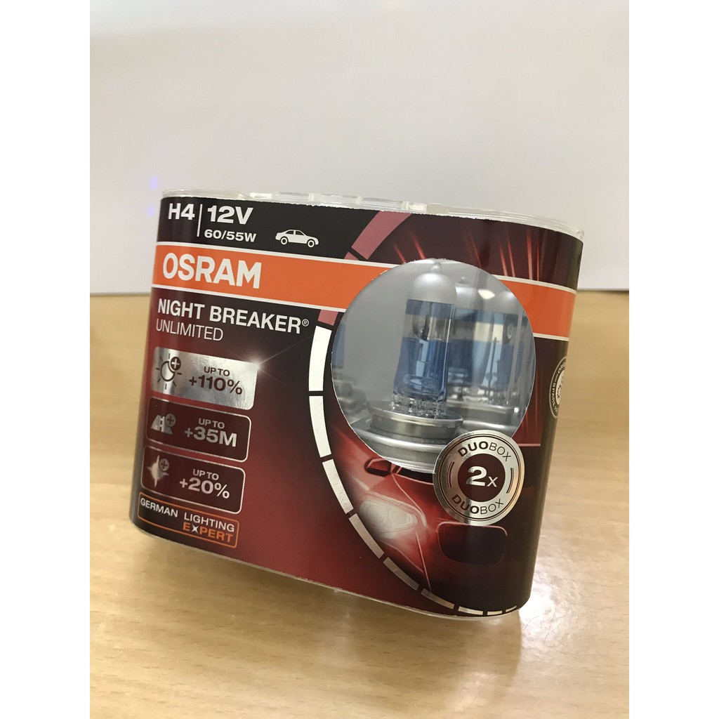 1 đôi bóng đèn tăng sáng, siêu sáng H4  110%- 150% 60/55W - Osram Night Breaker