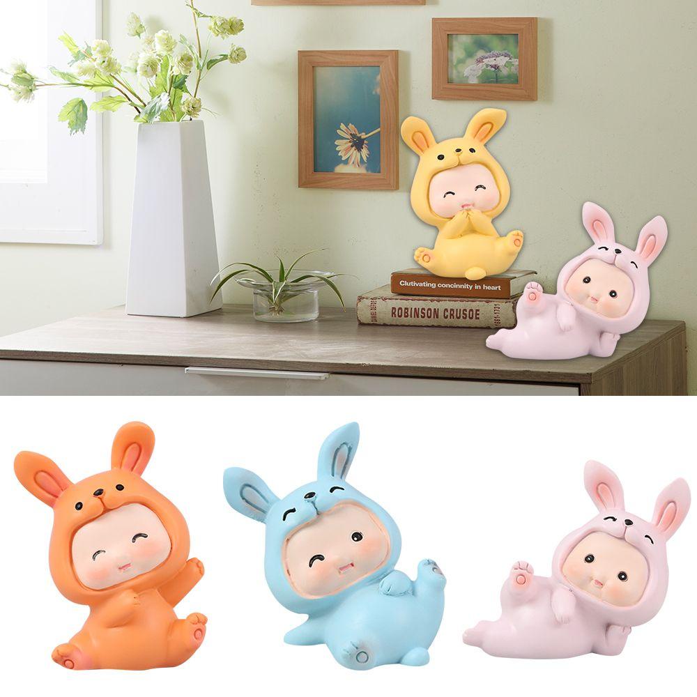 1 Tượng Hình Thỏ Con Bằng Nhựa Resin Để Bàn Trang Trí Nhà / Văn Phòng / Xe Hơi