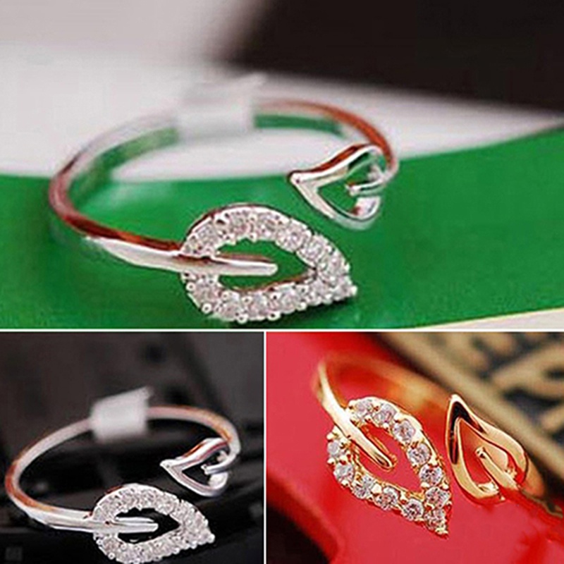 Nhẫn hợp kim dạng hở hình chiếc lá xinh xắn cá tính dành cho nữ