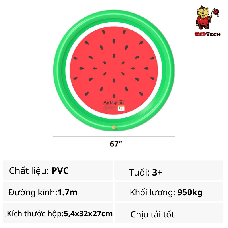 Bể Bơi, Thảm Phun Nước Tự Động Kích Thước 1m7 cho bé vui đùa vào mùa hè Redtech.