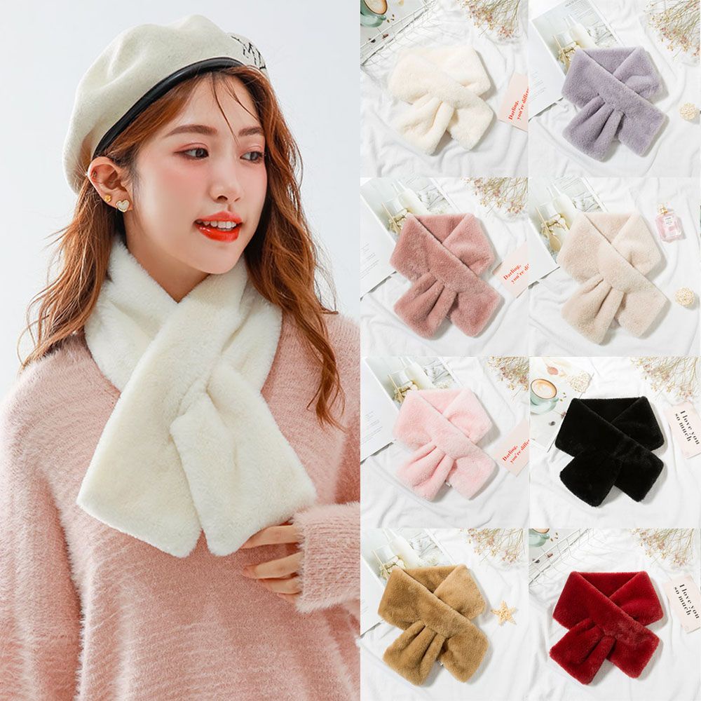 Khăn choàng cổ bằng lông thỏ nhân tạo dày dặn giữ ấm màu sắc thanh lịch dành cho nữ