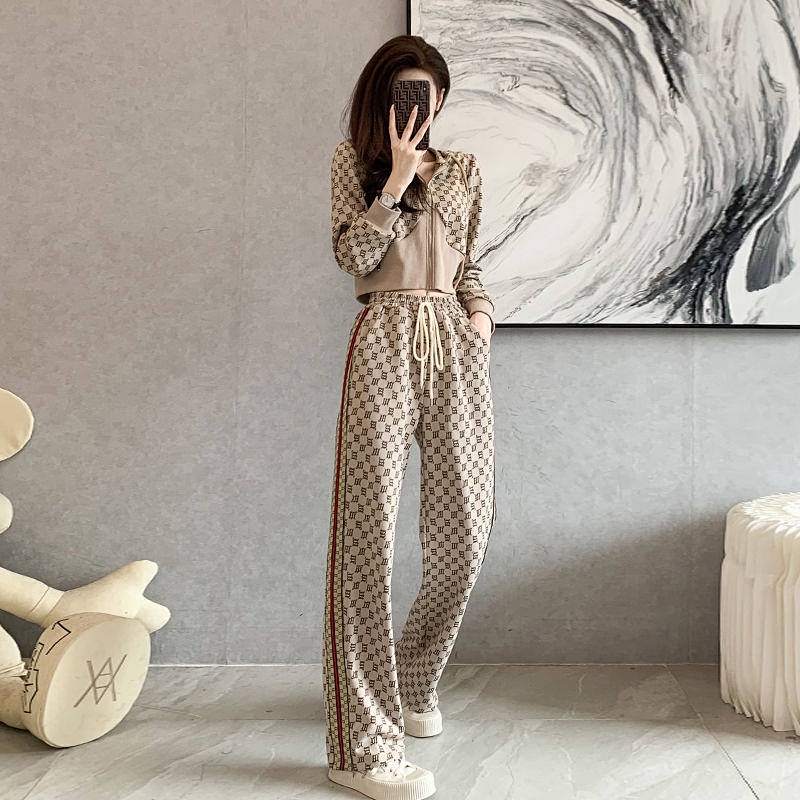Set áo khoác có nón + quần dài ống rộng thời trang mùa thu cho nữ 12
