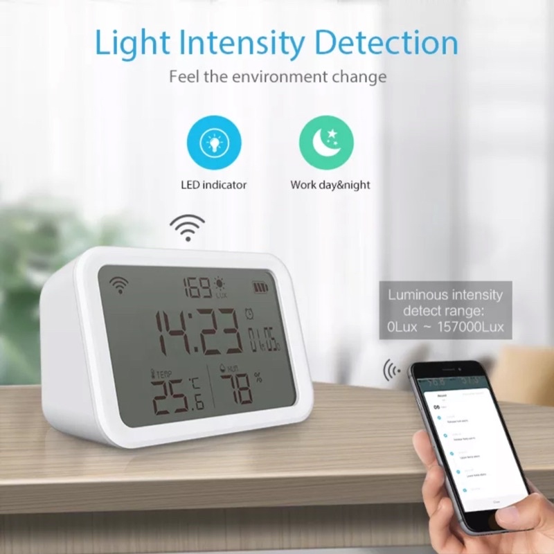 Cảm biến nhiệt độ, độ ẩm &amp; ánh sáng Wifi/Zigbee Tuya