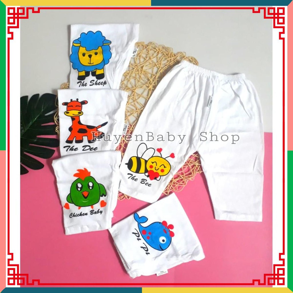 (Sale off) Bộ 10 Quần dài sơ sinh Bosini màu trắng in hình cho bé từ sơ sinh đến 11,5kg loại đẹp