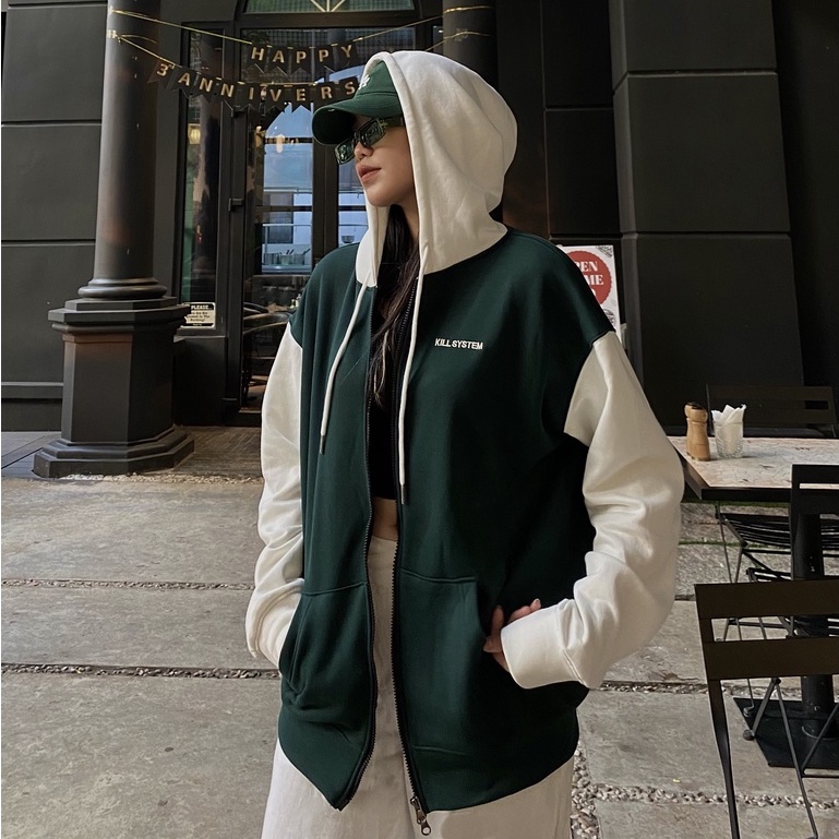 Áo khoác hoodie zip Kill System 22 MOOD nhiều màu, oversize có nón nam nữ, vải chân cua nỉ bông tay ráp lăng unisex