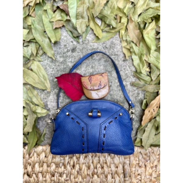 Túi xanh da thật sz mini