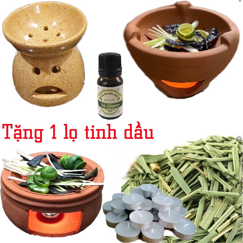 Bếp xông đốt bồ kết xô thơm thảo mộc tặng 1 chai sả chanh eco 10ml