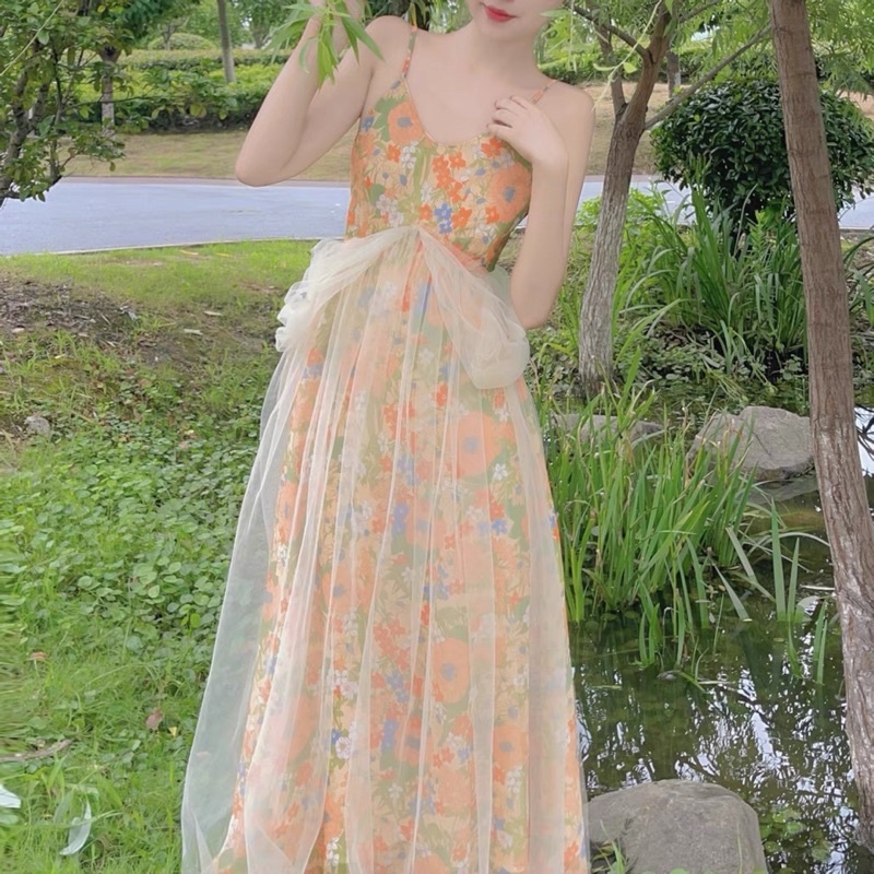 Váy hoa phối dây voan