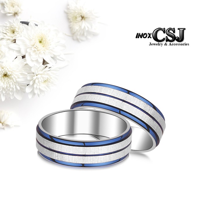 02 chiếc nhẫn cặp đôi tình nhân thời trang kẻ sọc đẹp, không đen - tặng hộp đựng xinh xắn