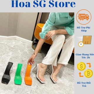 Guốc quai trong gót tam giác trong suốt gót to cao 9cm dép cao gót quai ngang